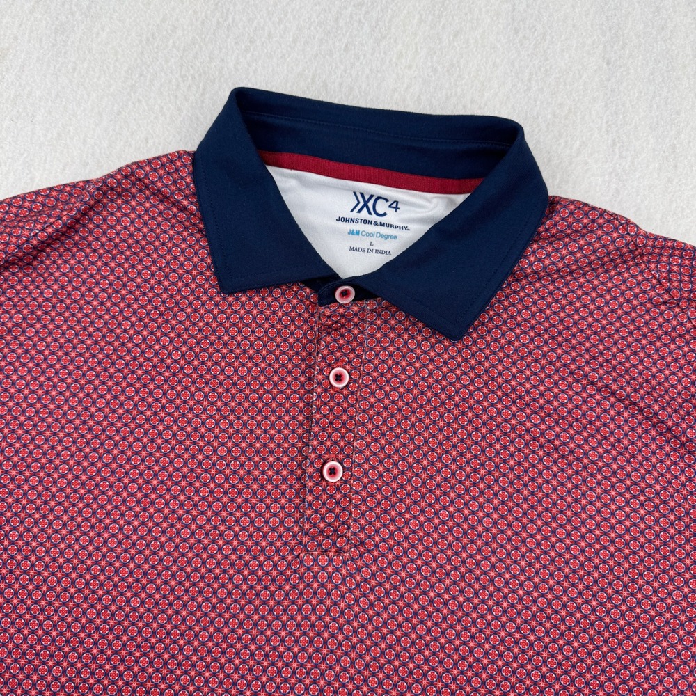 Johnston & Murphy XC4 Cool Degree Mens L Red Geometric Floral Golf Polo Shirt